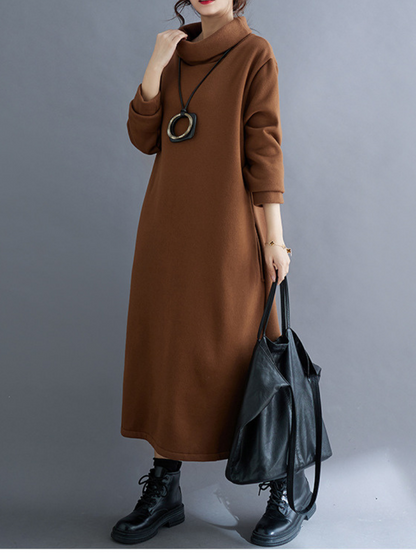Women's Loose High-Neck Side Pockets A-Line  Dress
