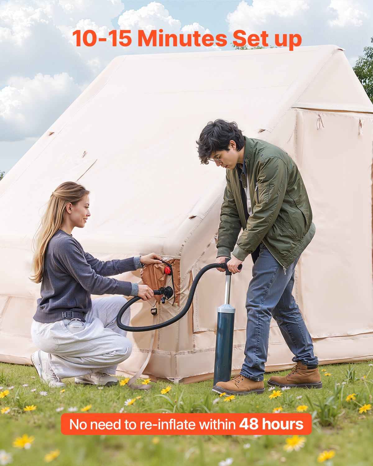 3–5 Person Inflatable Glamping Tent – Easy 15-Min Setup with Hand Pump & Carry Bag | Beige