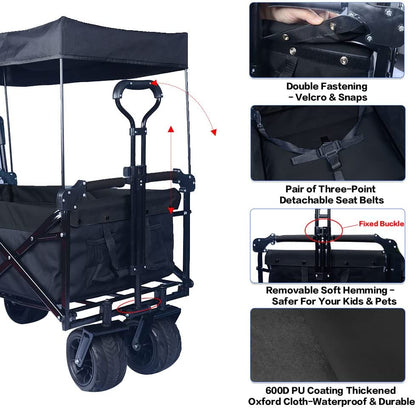 140L Collapsible All-Terrain Wagon with Canopy & Cooler Bag | Folding Cart with Brake