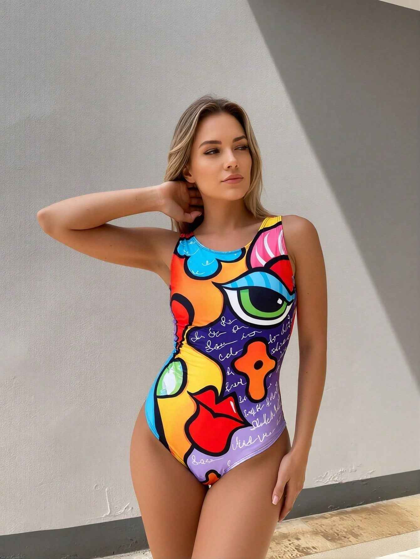 Women's Tropical Print One-Piece Fitness Swimsuit