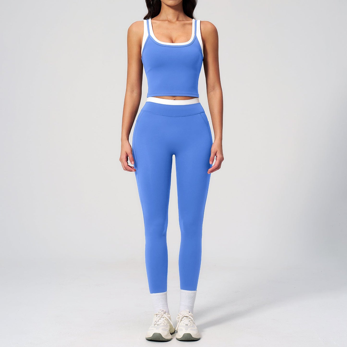 Women's Contrast Yoga Vest & Shorts or Leggings Set – Active Workout Set