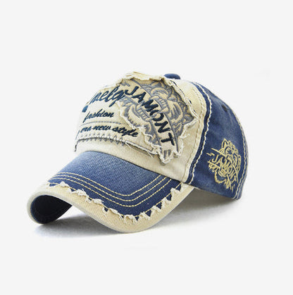 Embroidered Tiger Head Sun Hat – Cotton, Curled Brim, 5 Colors