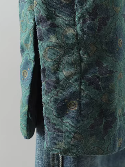 Mandarin-Collar Linen Cotton Wrap Blouse with Frog Buttons for Women