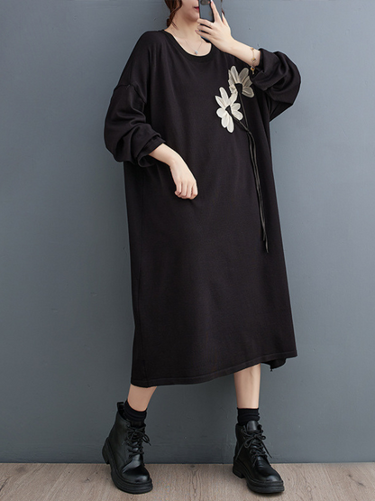 Women's Beauty Knitted Sweater Flower Midi Dress
