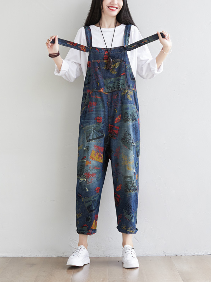 Women's Cute Artist Large Size Denim Overalls Jumpsuit