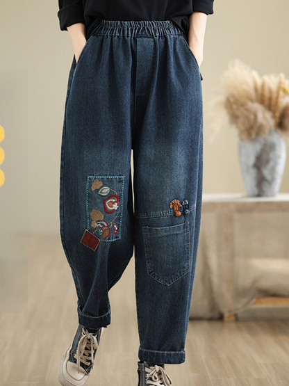 Women's Summer Trendy Embroidery Versatile Blue Bottoms