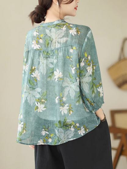 Nature Love Women's Round Neck Floral Loose Top