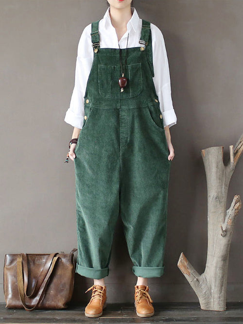 Corduroy Bib Overalls - Adjustable Strap Dungarees