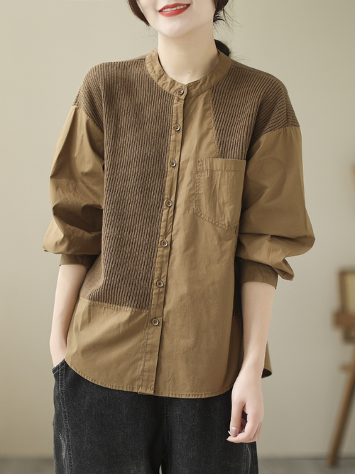 Women's Knitted Loose Literary Retro Cotton Color Matching Shirt