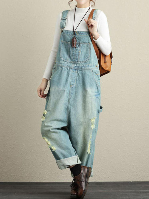 Ripped Denim Casual Overall Dungarees | Eva Trends