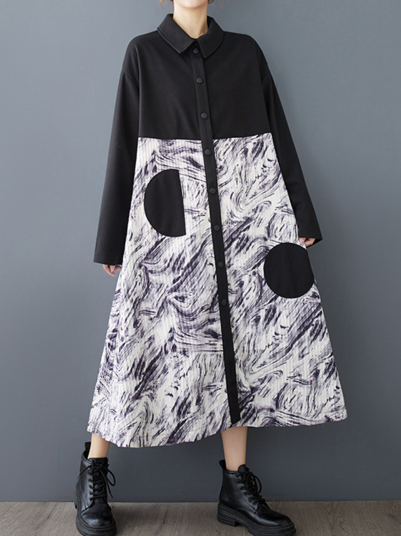 Chic Lapel Collar Women's A Line Dress | Eva Trends