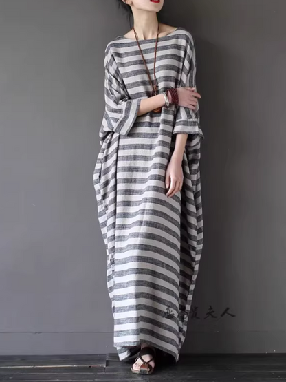 Women's Summer Beautiful Retro Loose Striped Kaftan Style Dress