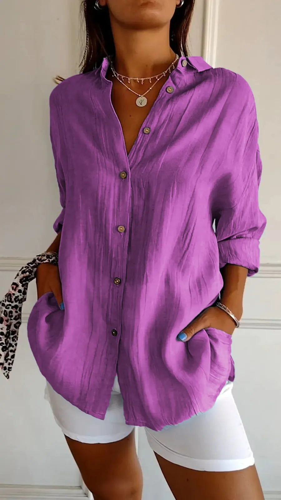Women's Loose-Fit Lapel Shirt – Casual Button-Front Top