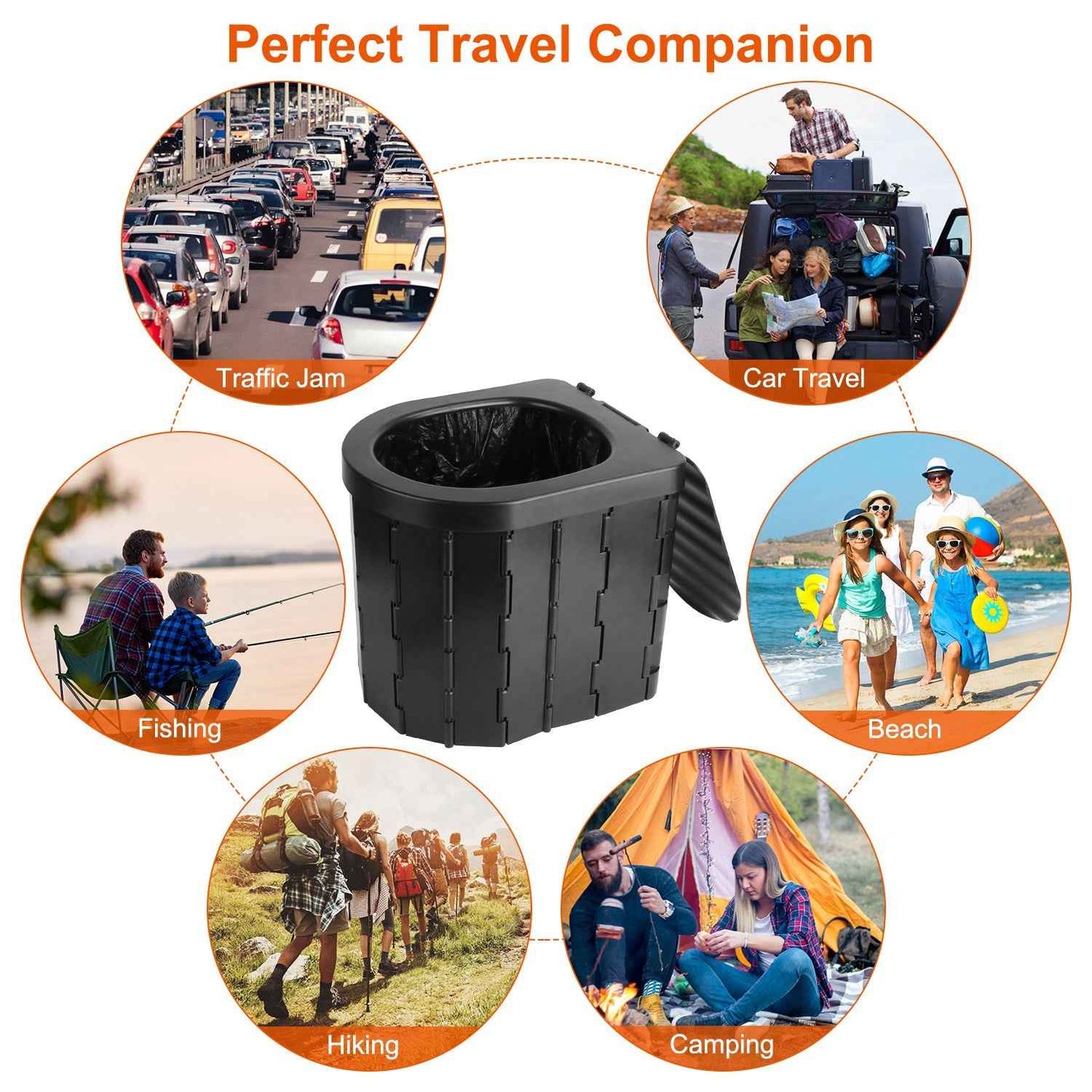 Foldable Portable Camping Toilet with Lid, Carry Bag & Garbage Bags