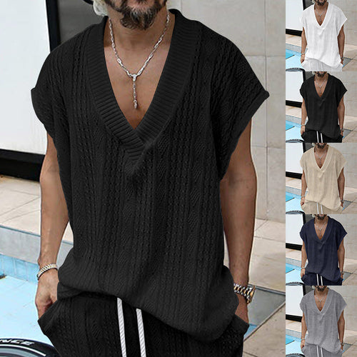 Men's V-Neck Jacquard Sleeveless Tank Top