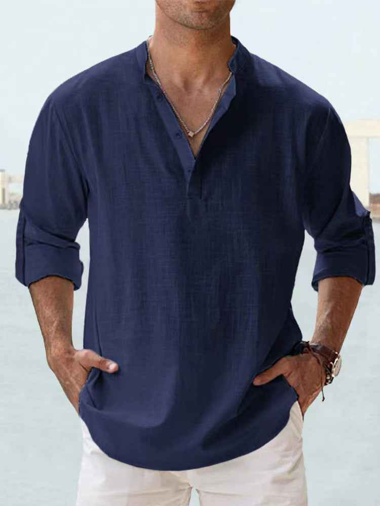 Men's Long-Sleeve Pullover Shirt – Breathable Cotton Casual Top