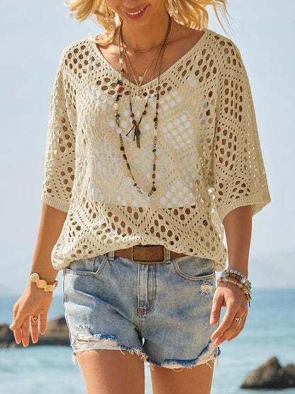 ? Handmade Crochet V‚ÄêNeck Boho Top | Apricot Summer Essential