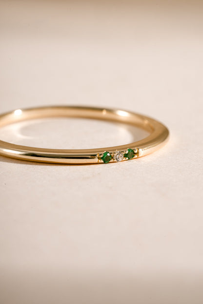 Emerald 3 Stone Diamond Ring