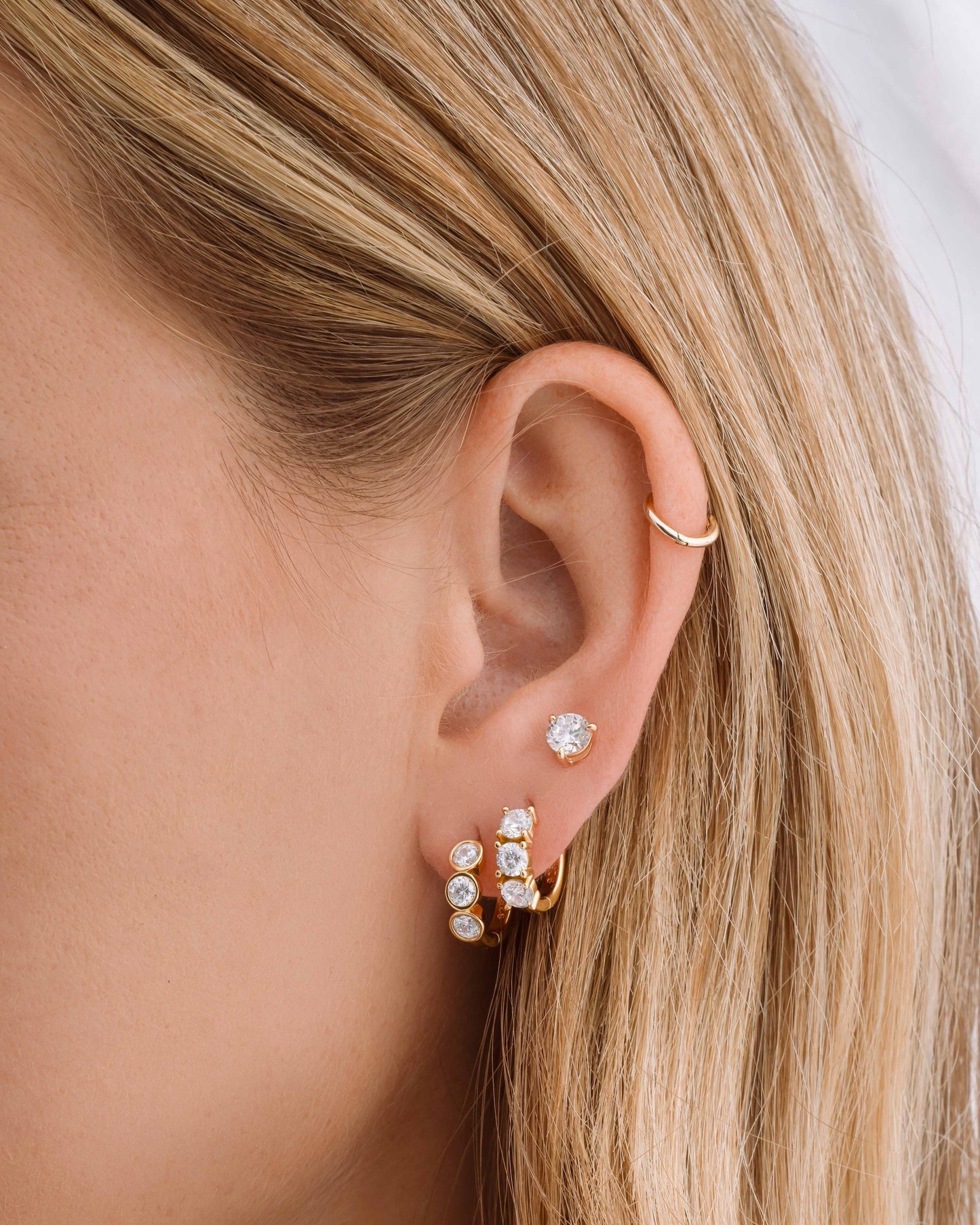 Bella 3 Stone Huggie Hoops
