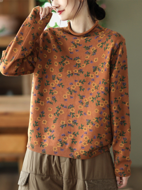 Stylish Women's Floral Knitted Loose Sweater | Eva Trends