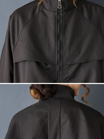 Avant-Garde Maxi Cocoon Coat with Zip Front, Minimal Oversized Silhouette