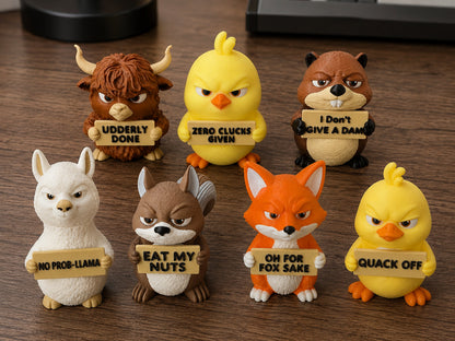 Sassy Animal Desk Buddy Set ‚Äì 7PCS Funny Mood Figurines with Attitude Signs