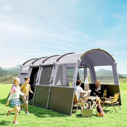 8-Person Tunnel Camping Tent – 3000mm Waterproof with Removable Divider & 4 Windows | Dark Grey