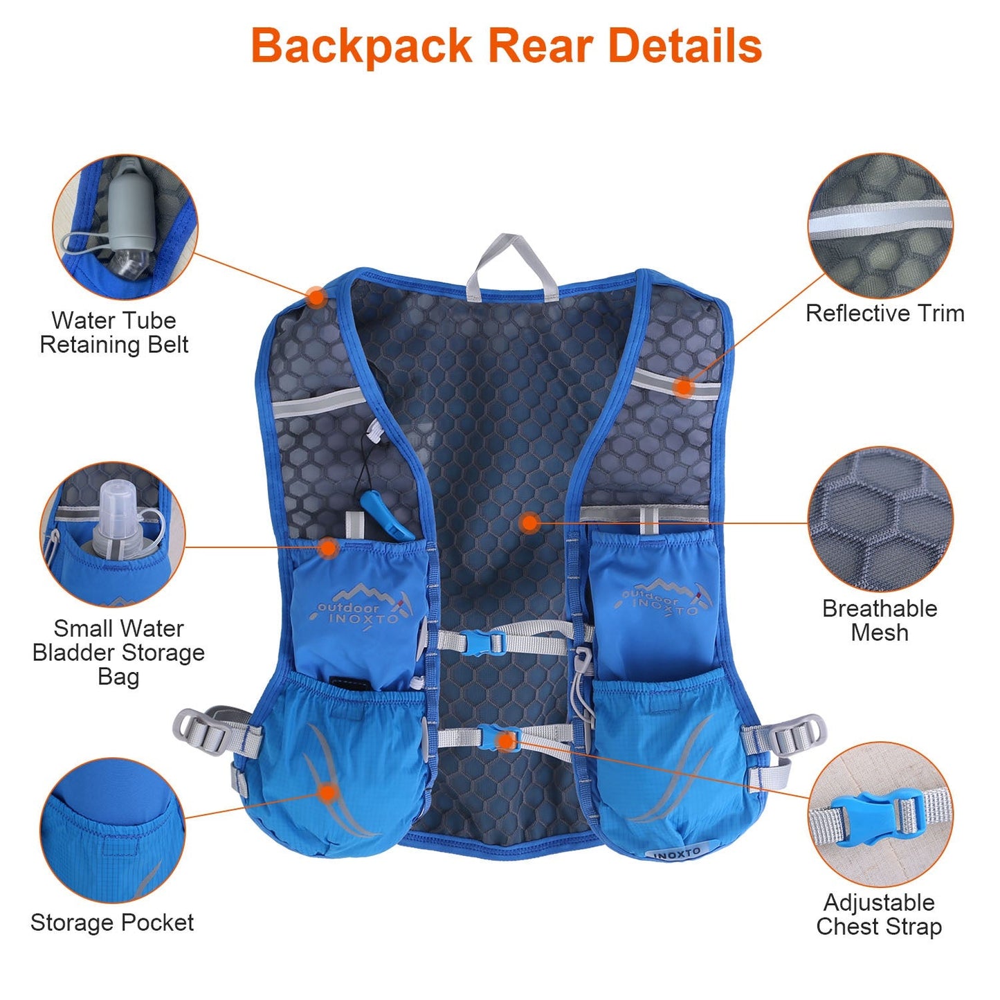 Running Hydration Vest – 5L, 3 Water Bladders, 6 Pockets, Reflective, Adjustable Fit