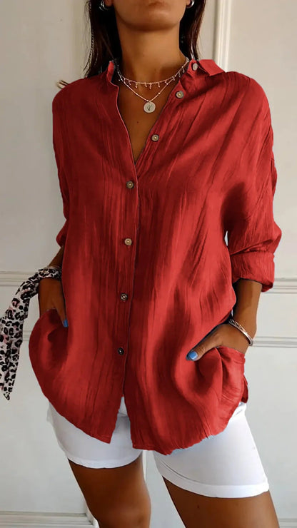 Women's Loose-Fit Lapel Shirt – Casual Button-Front Top