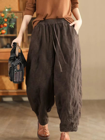 Artisan Cotton&Flax Relaxed Lantern Trousers – Women's Harem Pants with Pockets