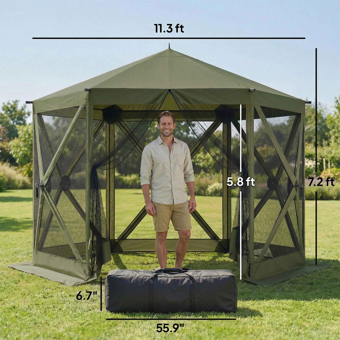 10x11ft Pop-Up Gazebo Screen Tent – UPF30+, Mesh Sides, 6-8 Person