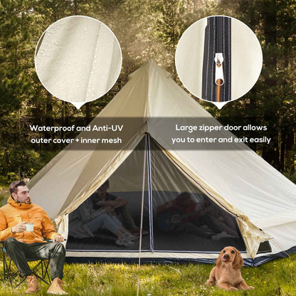 10-Person Mongolian Yurt Camping Tent – Waterproof 210D Polyester with 4 Mesh Vents | Beige