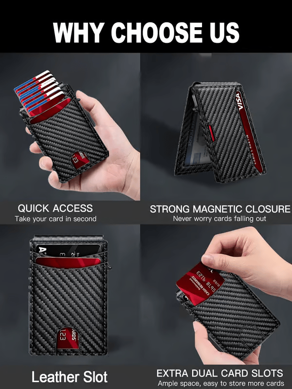 üí•üéÅ Slim Wallet for Men with Pop-Up Aluminum Case, RFID Blocking  Minimalist Leather Bifold Card Holder