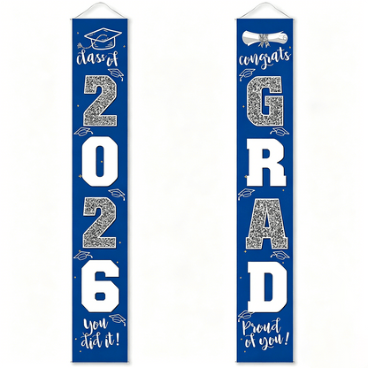 üéìClass of 2026 Graduation Banner 11.8" x 70.87" | Congrats Grad Front Door Porch Decor for Graduation Party (‚ú®Set of 2)