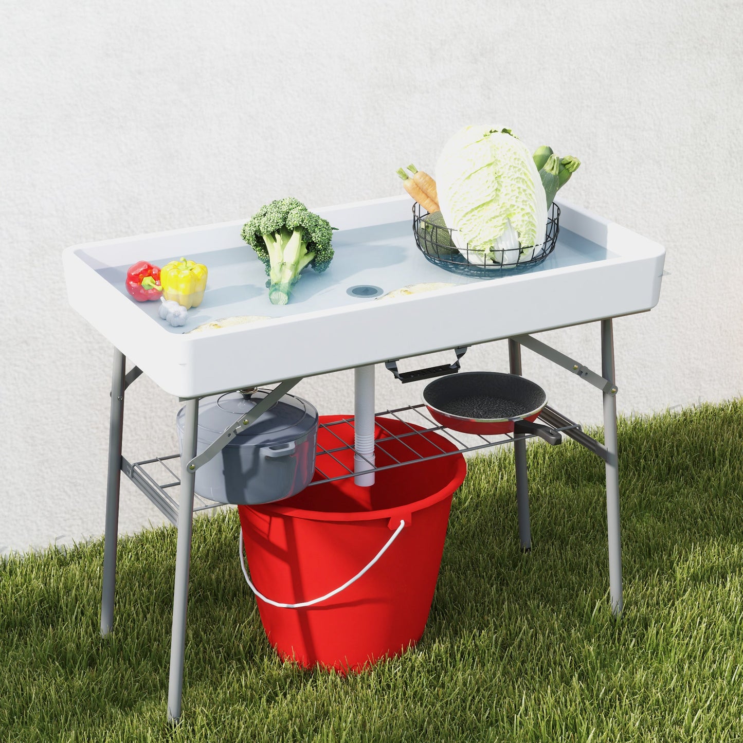Folding Ice Cooler Table with Drain & Storage Shelf | Outdoor Drink Cooler for Parties & BBQ