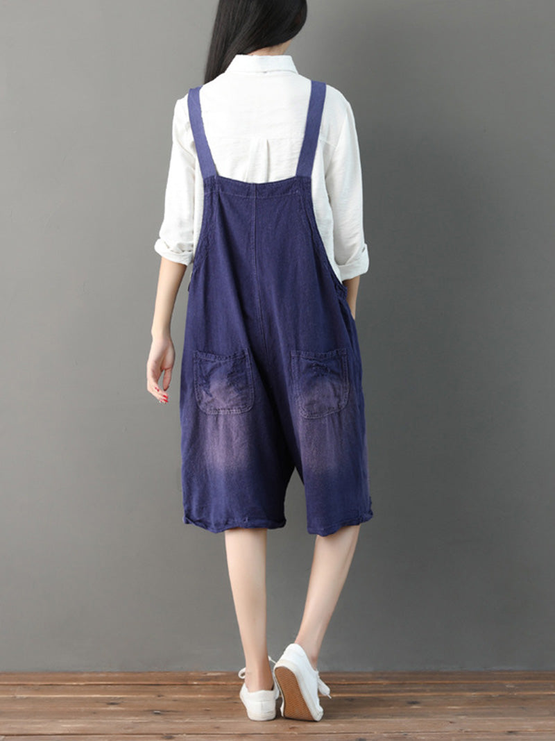 Vintage Wash Cotton Romper Dungarees - Button Front