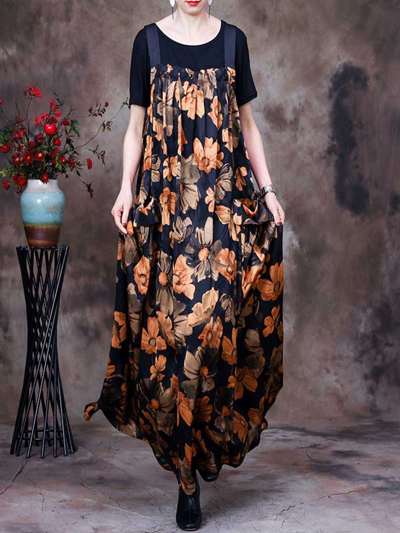 Folaral Pleated Pocket Maxi Salopette Dress | Eva Trends