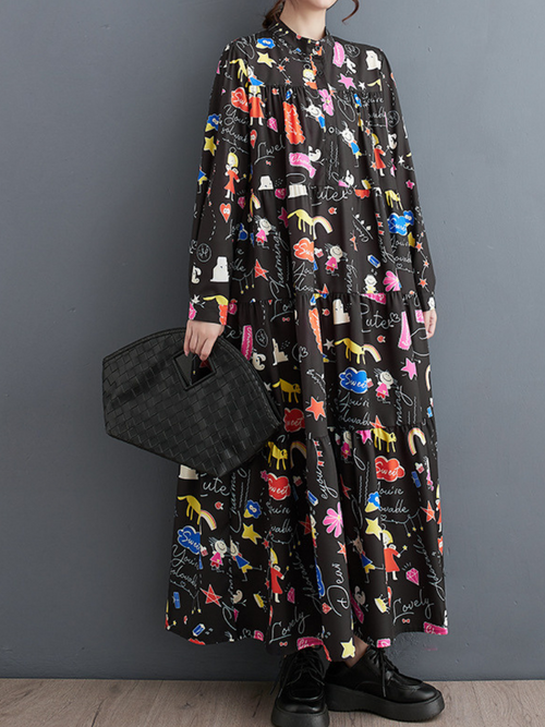 Trendy Women's Printed Button Up Midi Smock Dress | Eva Trends