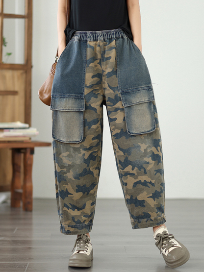 Women's Summer Retro Cool & Comfy Multi-Pockets Printed Bottom