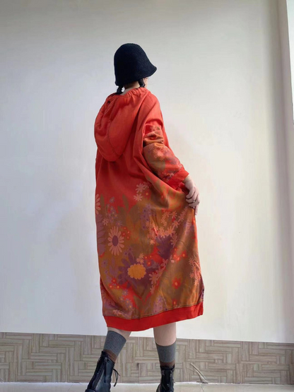 Chic Floral Women Hooded Midi Sweater Dress | Eva Trends