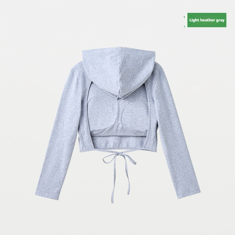 Women's Cropped Long-Sleeve Hoodie with Built-In Chest Pads – 4 Colors