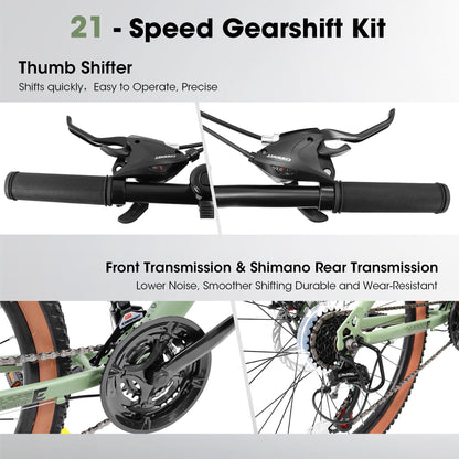 24" Teen Mountain Bike | 21-Speed, Disc Brakes, Front Suspension & Brown Edge Tires