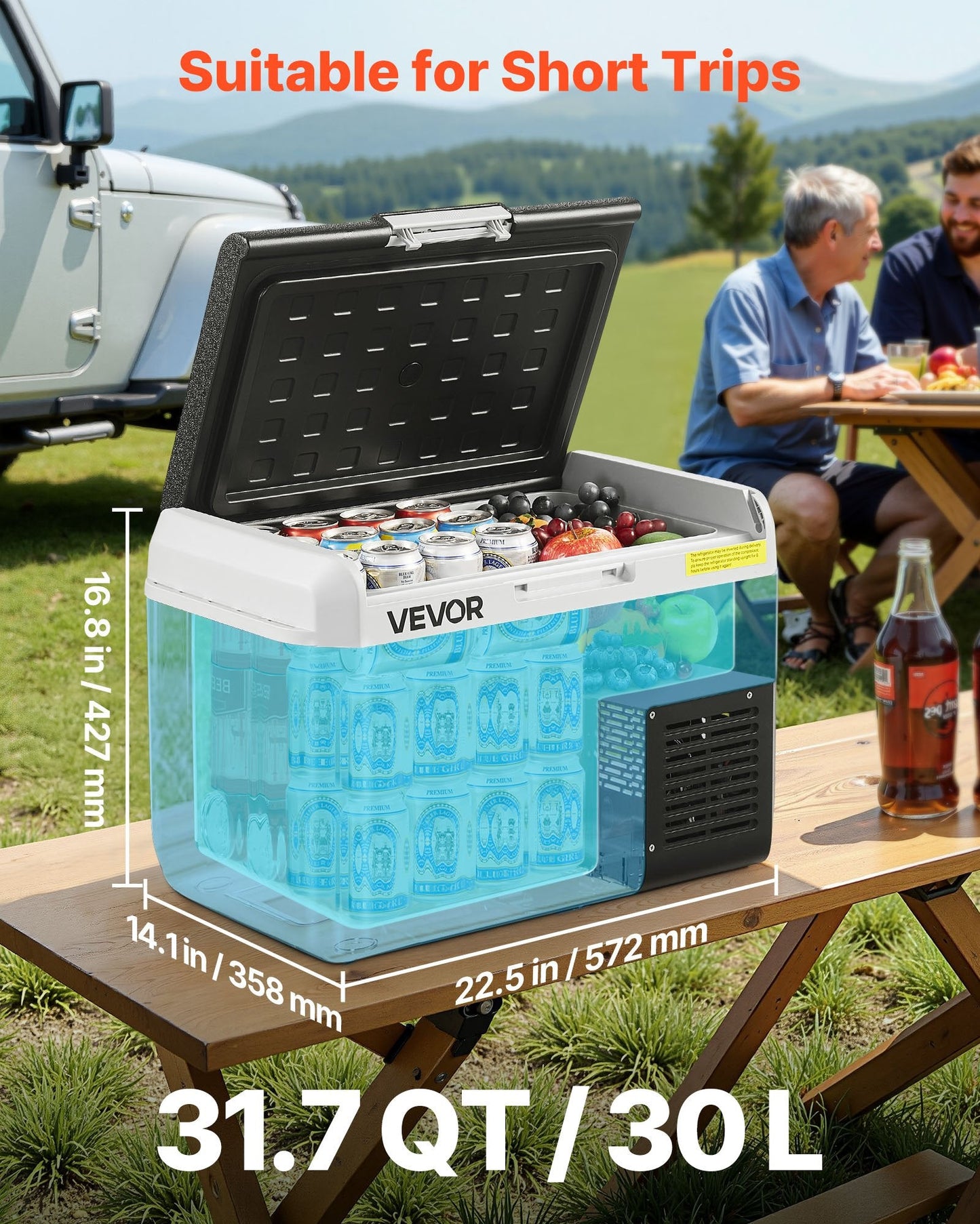 12V Portable Car Fridge Freezer 31.7QT | Fast Cooling, -4°F to 68°F