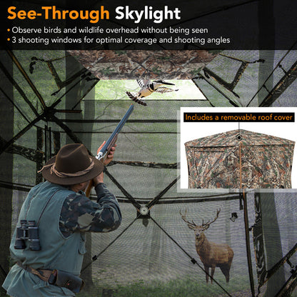 5-in-1 Detachable Pop-Up Hunting Blind with Skylight – 360° View, 2-3 Person