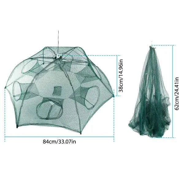 Foldable 6-Sided Fishing Bait Trap Net – 360° Entry for Fish, Shrimp & Crab