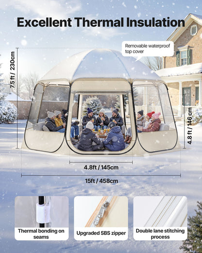 Clear Bubble Dome Tent | 15x13.8 FT Pop-Up Igloo for 12-15 People | 540° View