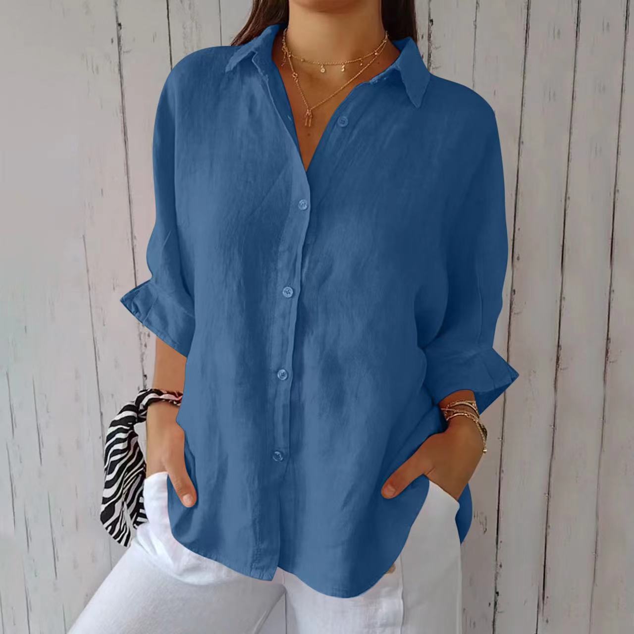 Women's Loose-Fit Lapel Shirt – Casual Button-Front Top