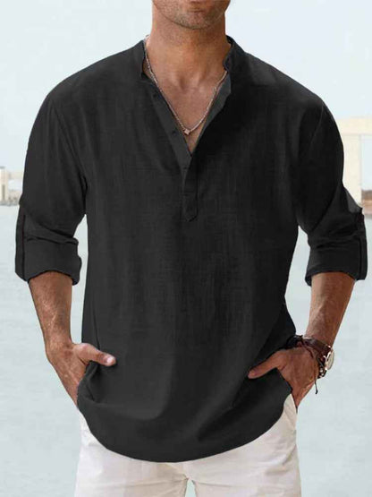 Men's Long-Sleeve Pullover Shirt – Breathable Cotton Casual Top