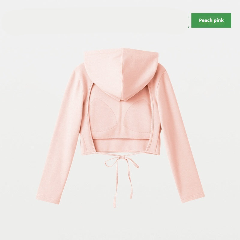 Women's Cropped Long-Sleeve Hoodie with Built-In Chest Pads – 4 Colors