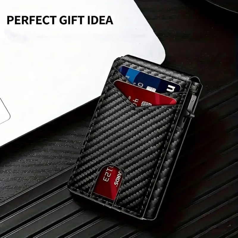 üí•üéÅ Slim Wallet for Men with Pop-Up Aluminum Case, RFID Blocking  Minimalist Leather Bifold Card Holder